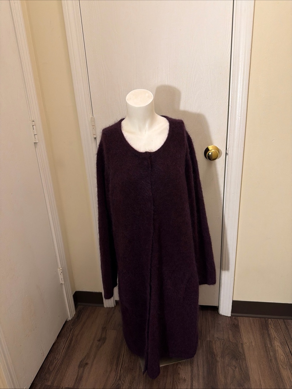 Eileen Fisher Soft Mohair Blend Fuzzy Duster Long Cardigan Burgundy Sz XL